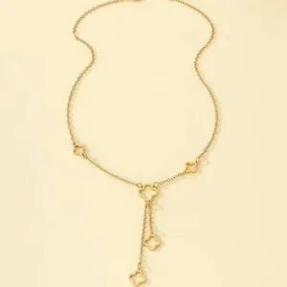 Gold Clover Lariat Charm Necklace